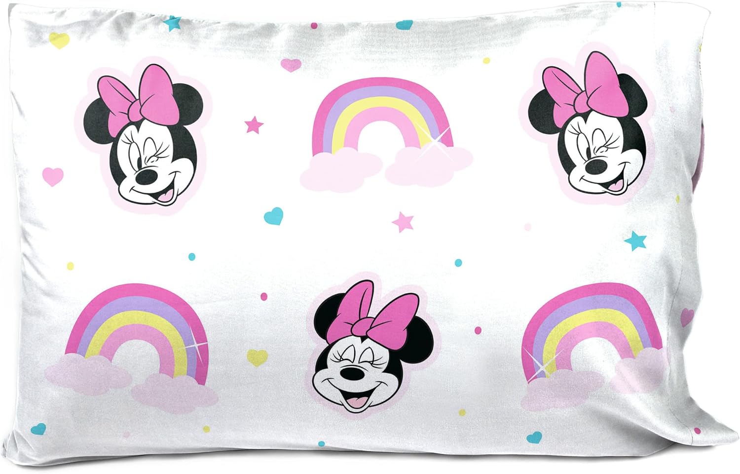 Jay Franco Disney Minnie Mouse Rainbow Stripe Pillowcase - Reversible Kids Bedding