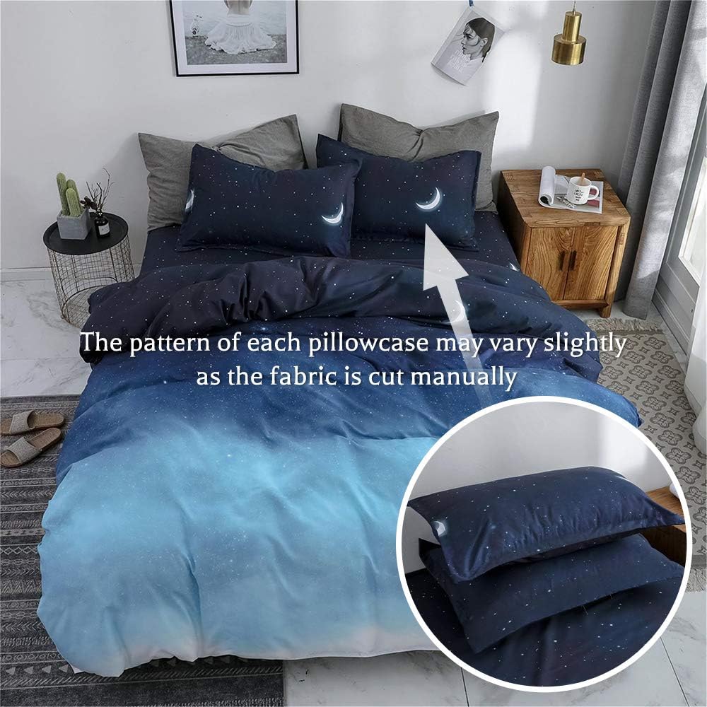 HYPREST Queen Duvet Cover Set 3pcs Star Moon Galaxy Patterned