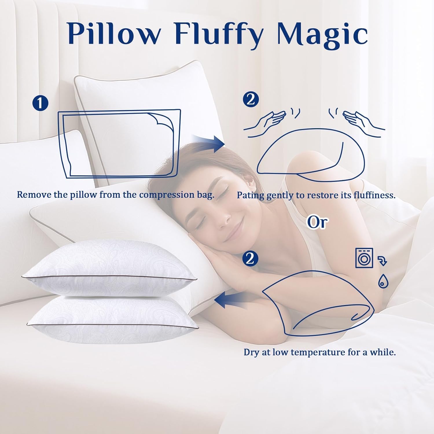 JOLLYVOGUE Bed Pillows Set of 4 Cooling Supportive Hotel Collection