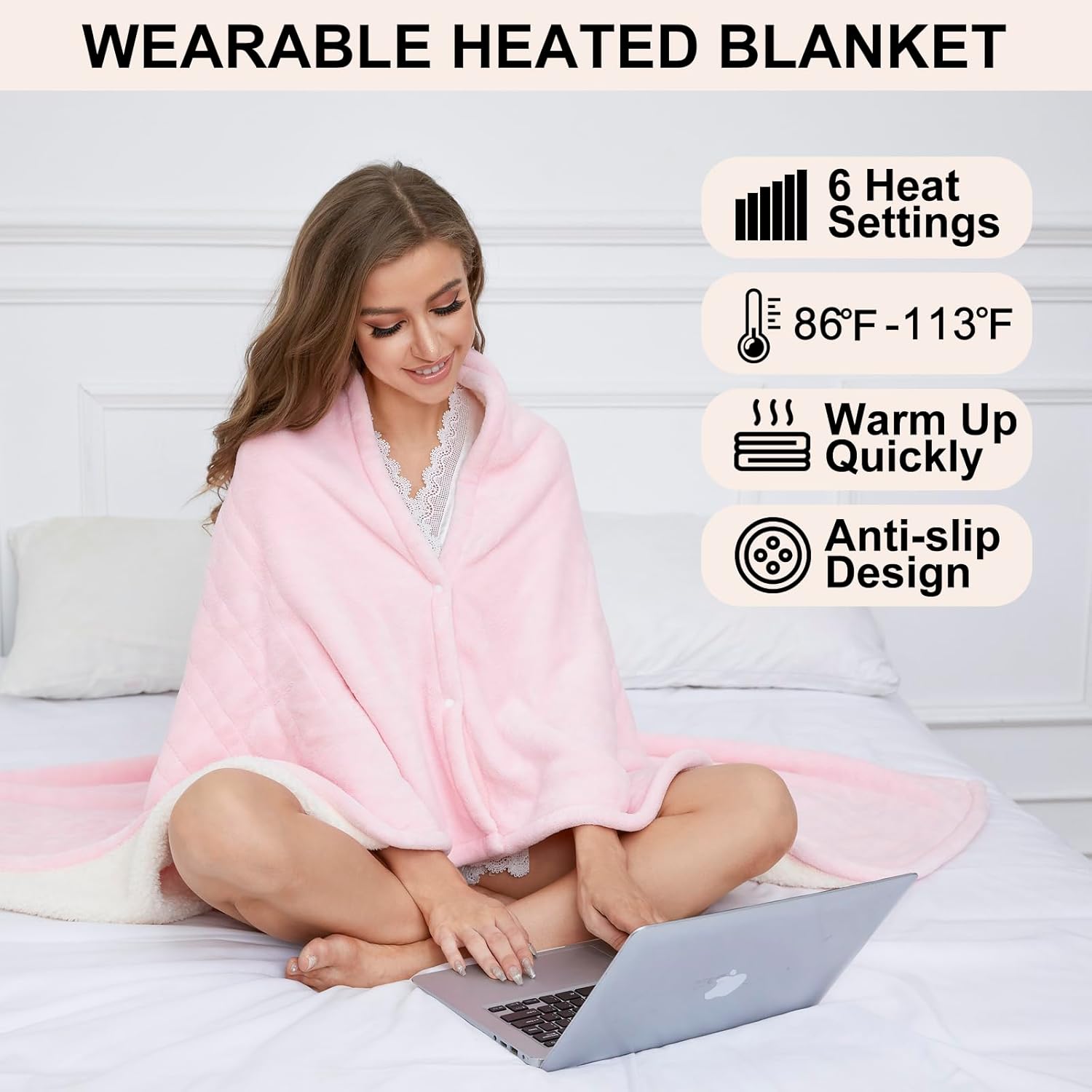 YANYEA Electric Heated Throw Blanket with 6 Heat Settings