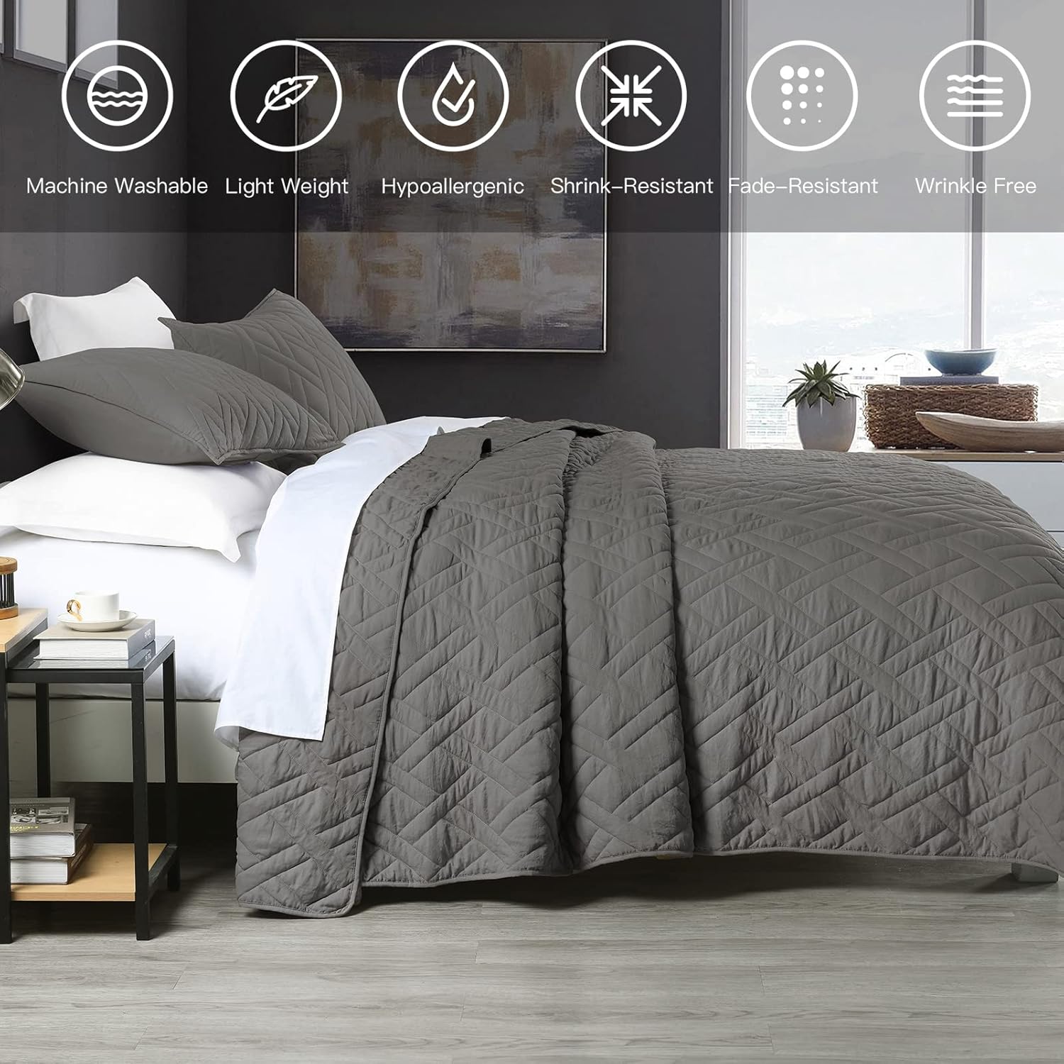 HORIMOTE HOME Queen Size Quilt Set Grey