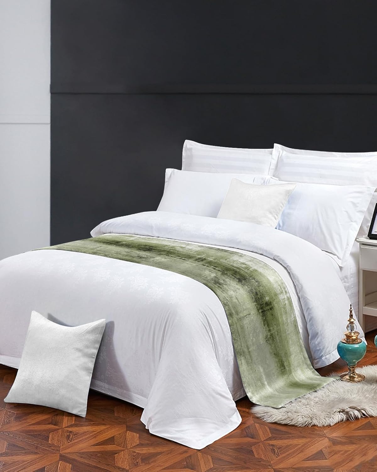 Ldtrchee Queen Bed Runner Sage Green Satin Decorative Scarf Throws