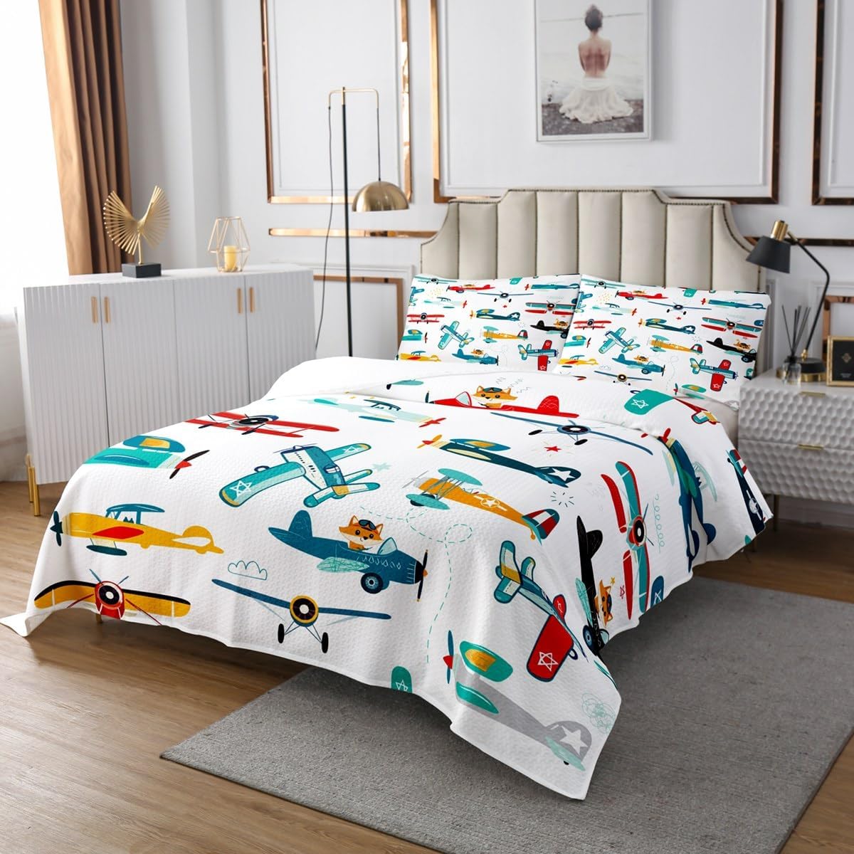 Feelyou Cartoon Aircraft Coverlet Set for Kids 1