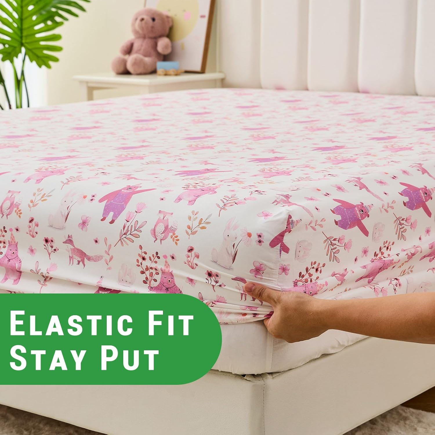 Gogreen Kids Bed Sheet Set Full Size 4PCS Pink Bear