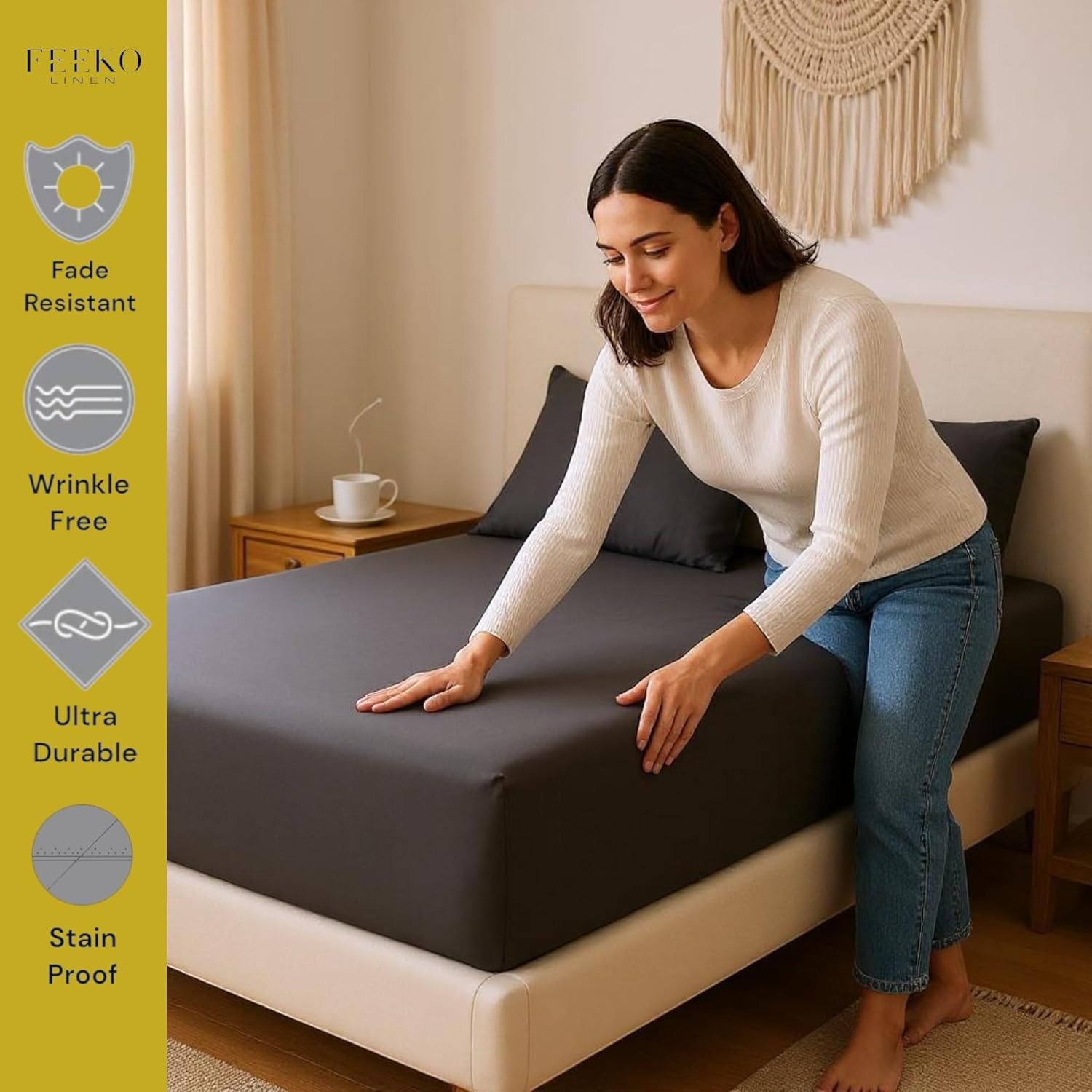 FEEKO Cal King 4 Piece Sheet Set - Hotel Luxury Microfiber Dark Grey