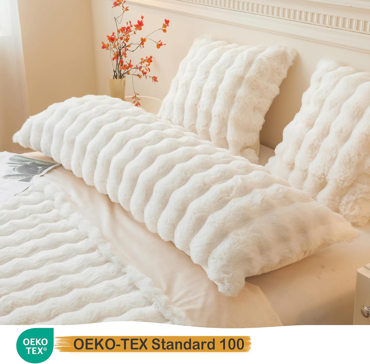 LIFEREVO Fluffy Faux Rabbit Fur Pillow Cover