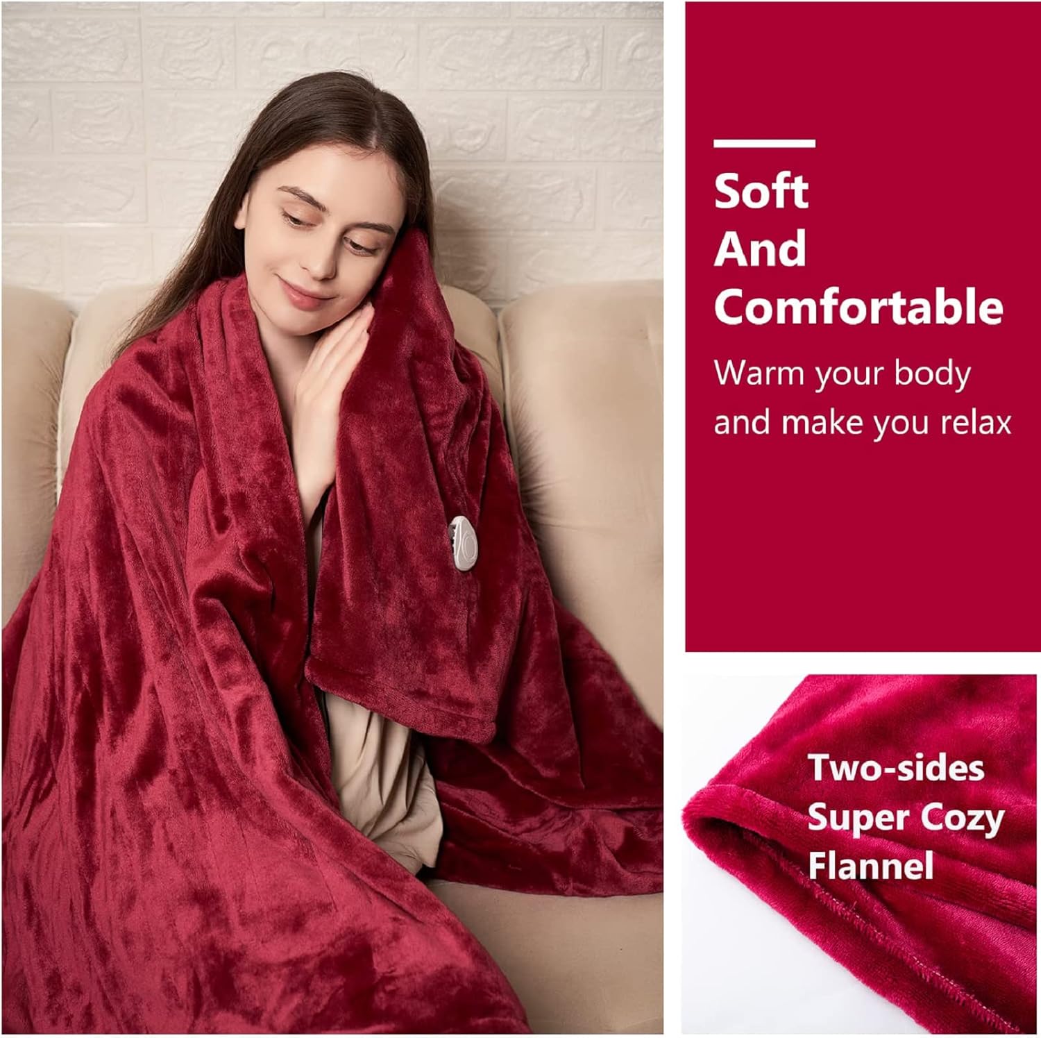 Tefici Electric Heated Blanket Throw with 3 Heat Levels and 4hr Auto Off
