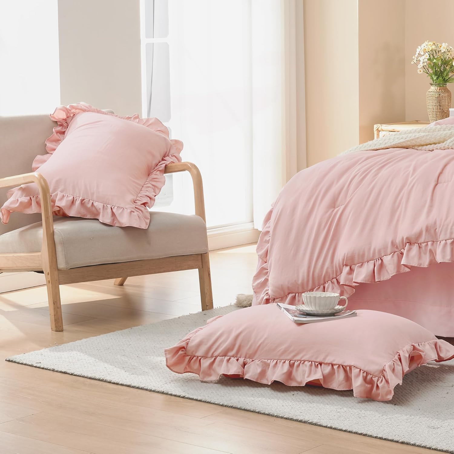 Litanika Blush Pink Ruffle Comforter Set 3 Pieces