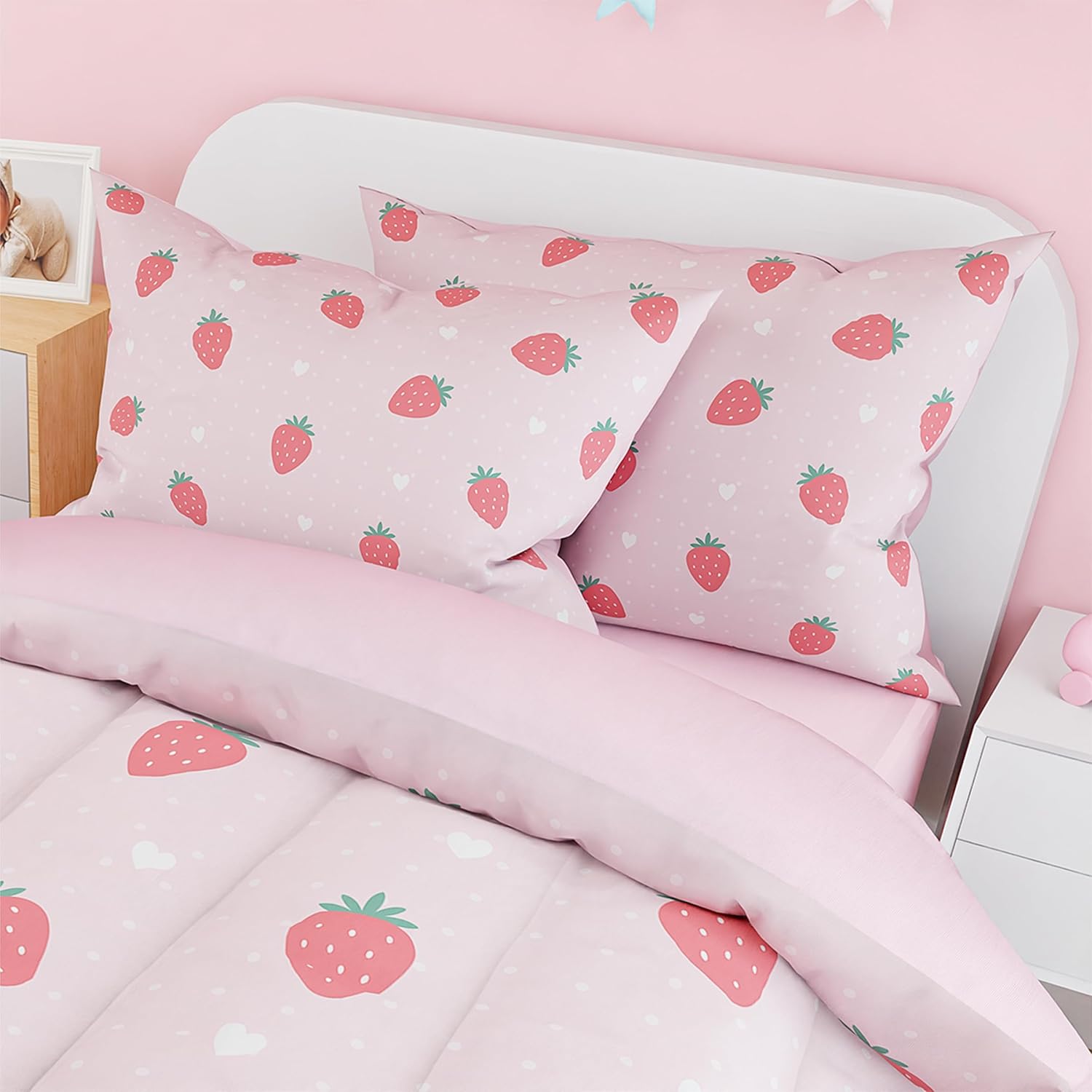 SANDJEST Strawberry Duvet Cover Set Twin for Kids