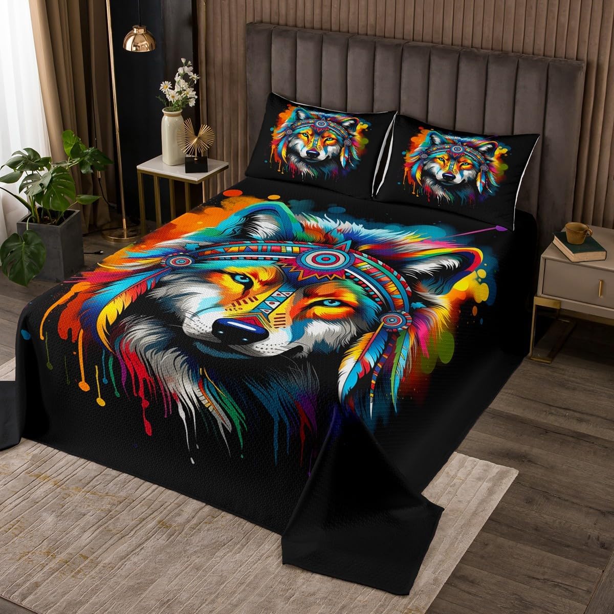 Erosebridal Rainbow Wolf Coverlet Set Kids