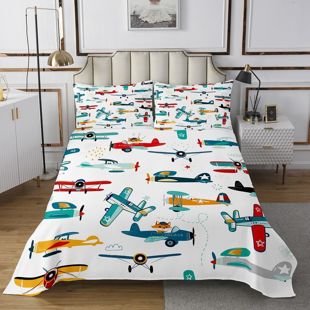 Feelyou Cartoon Aircraft Coverlet Set for Kids 1