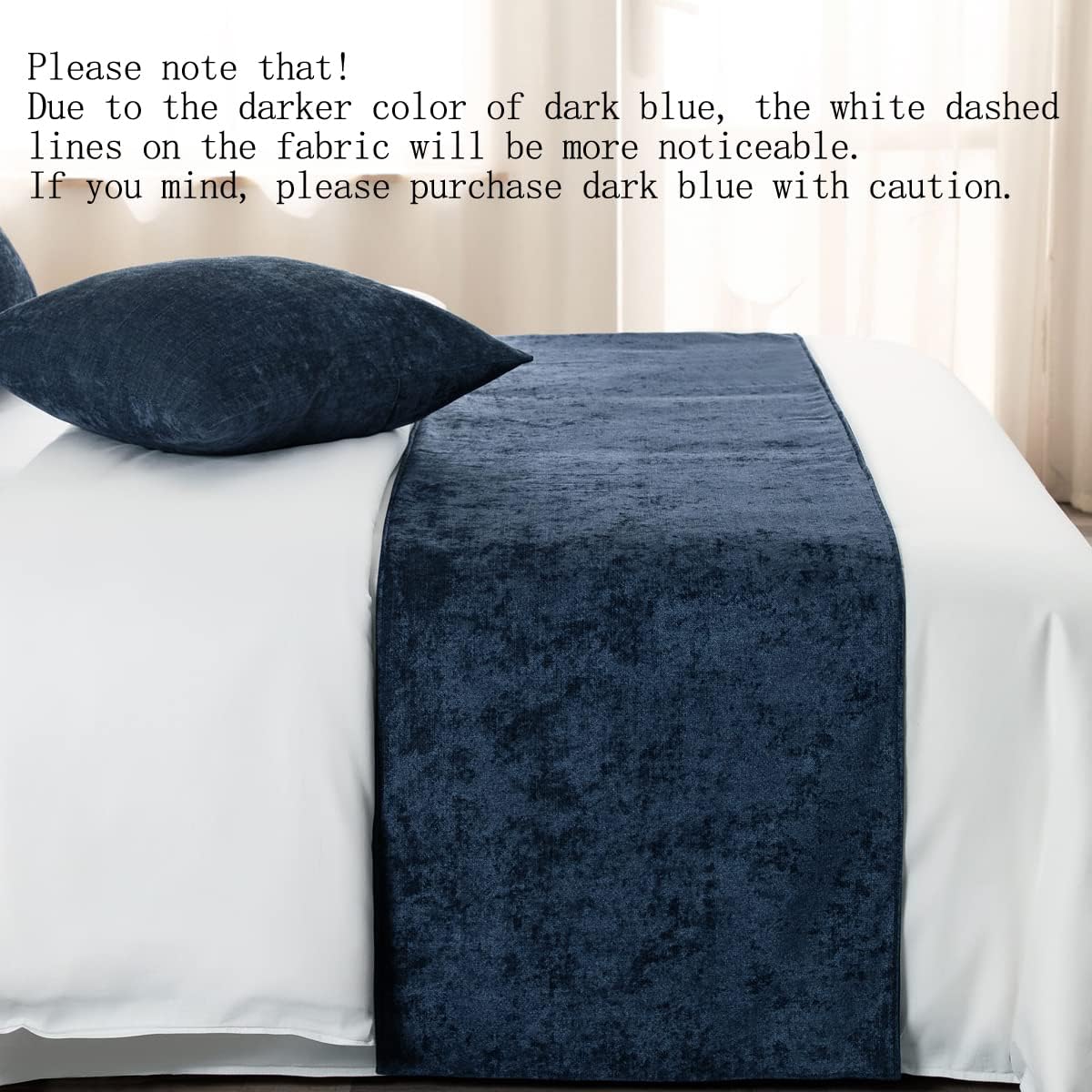 AMBERIS Dark Blue Chenille Bed Runner