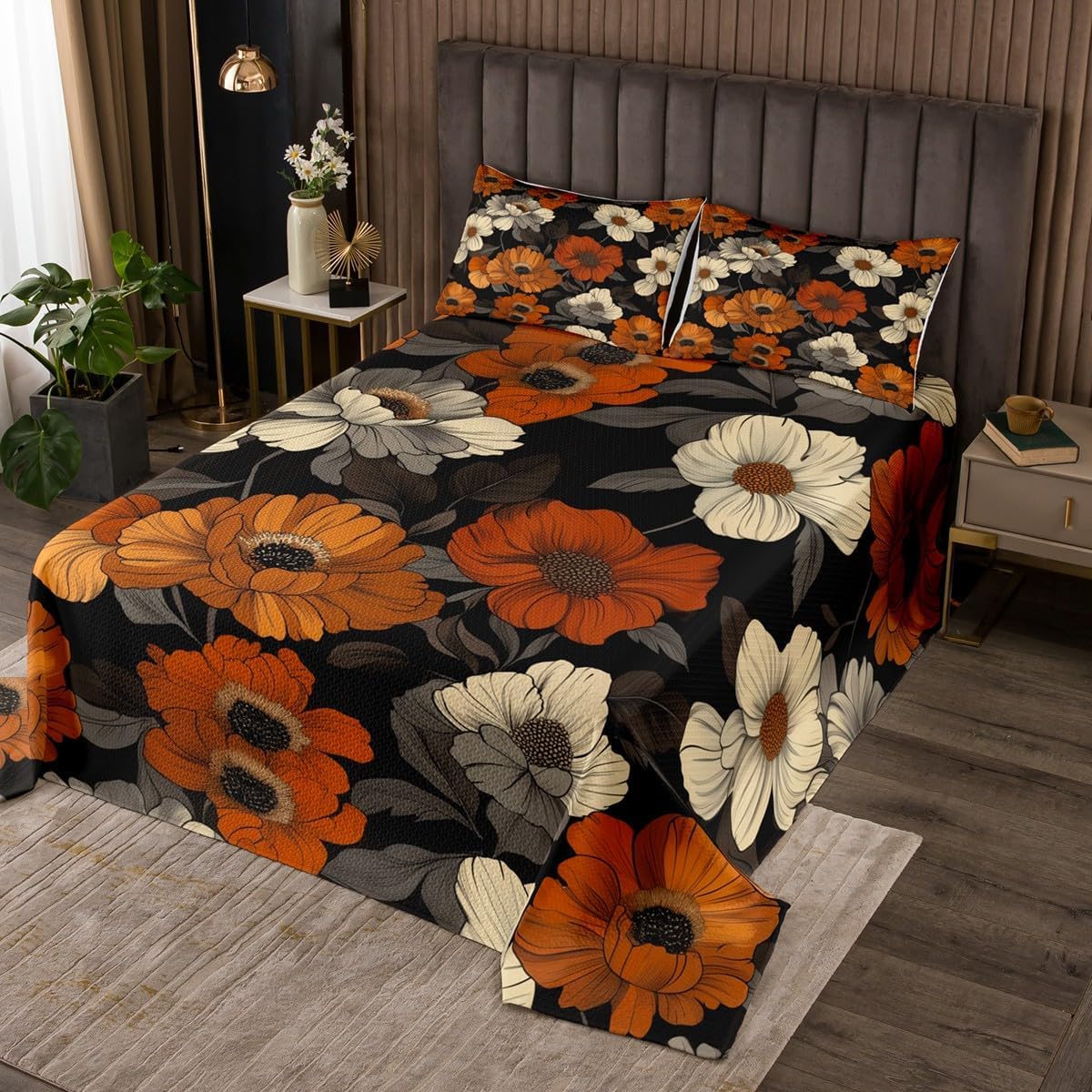Erosebridal Watercolor Floral King Bedspread Set