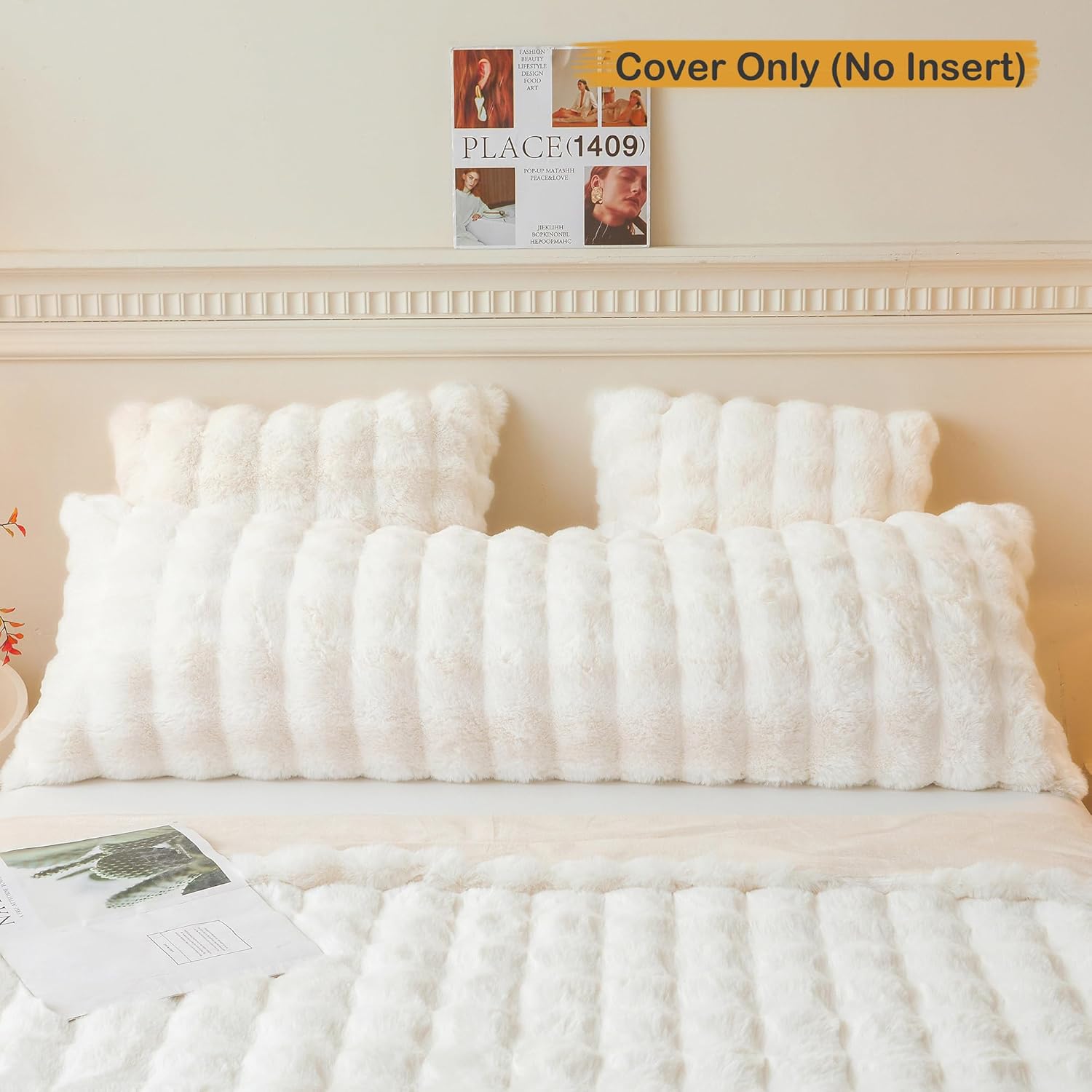 LIFEREVO Fluffy Faux Rabbit Fur Pillow Cover