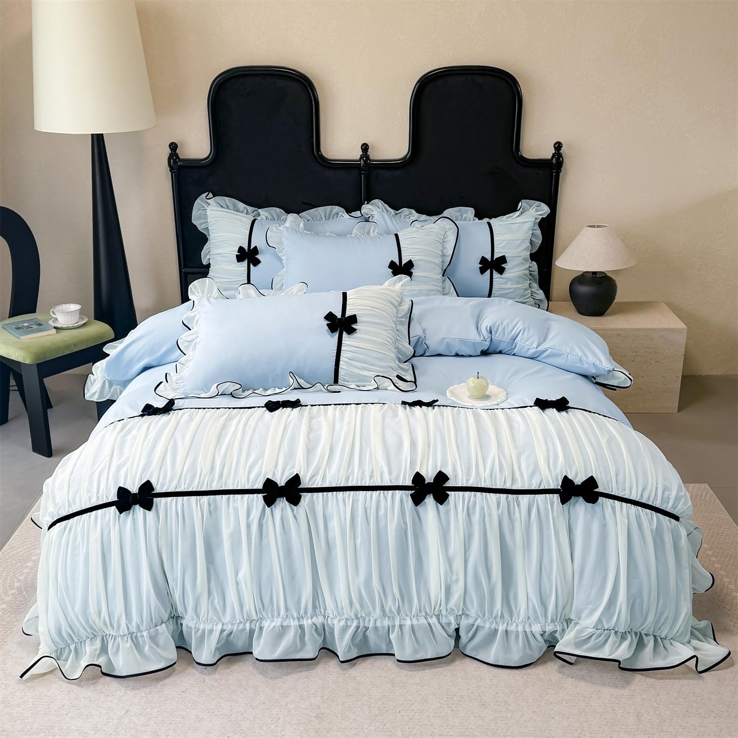 SOUKECHY Princess Pink Ruffle Duvet Cover Set with Bowtie