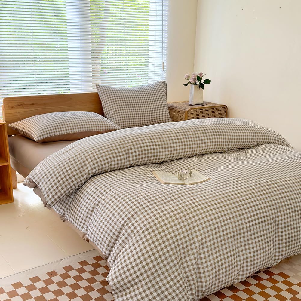Twin Grid Gingham Duvet Cover Set - Washed Microfiber