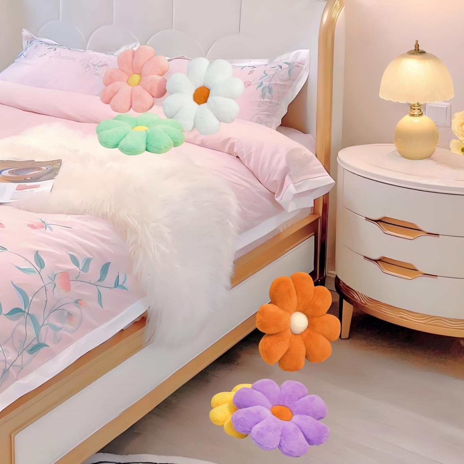 2 Pcs Daisy Flower Throw Pillows Set Pink White