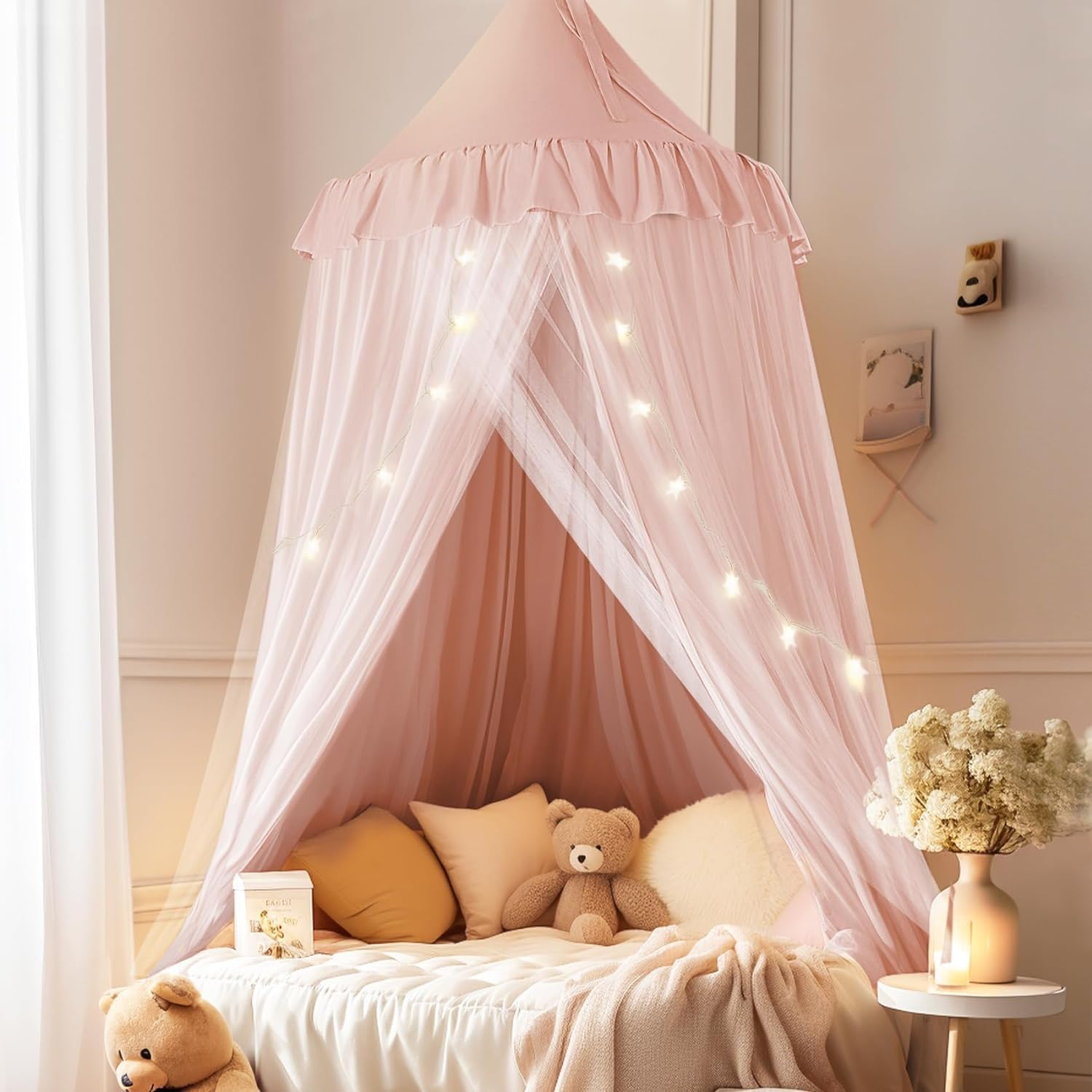 Little Dove Bed Canopy with Star Lights Double Layer 256x106 Pink