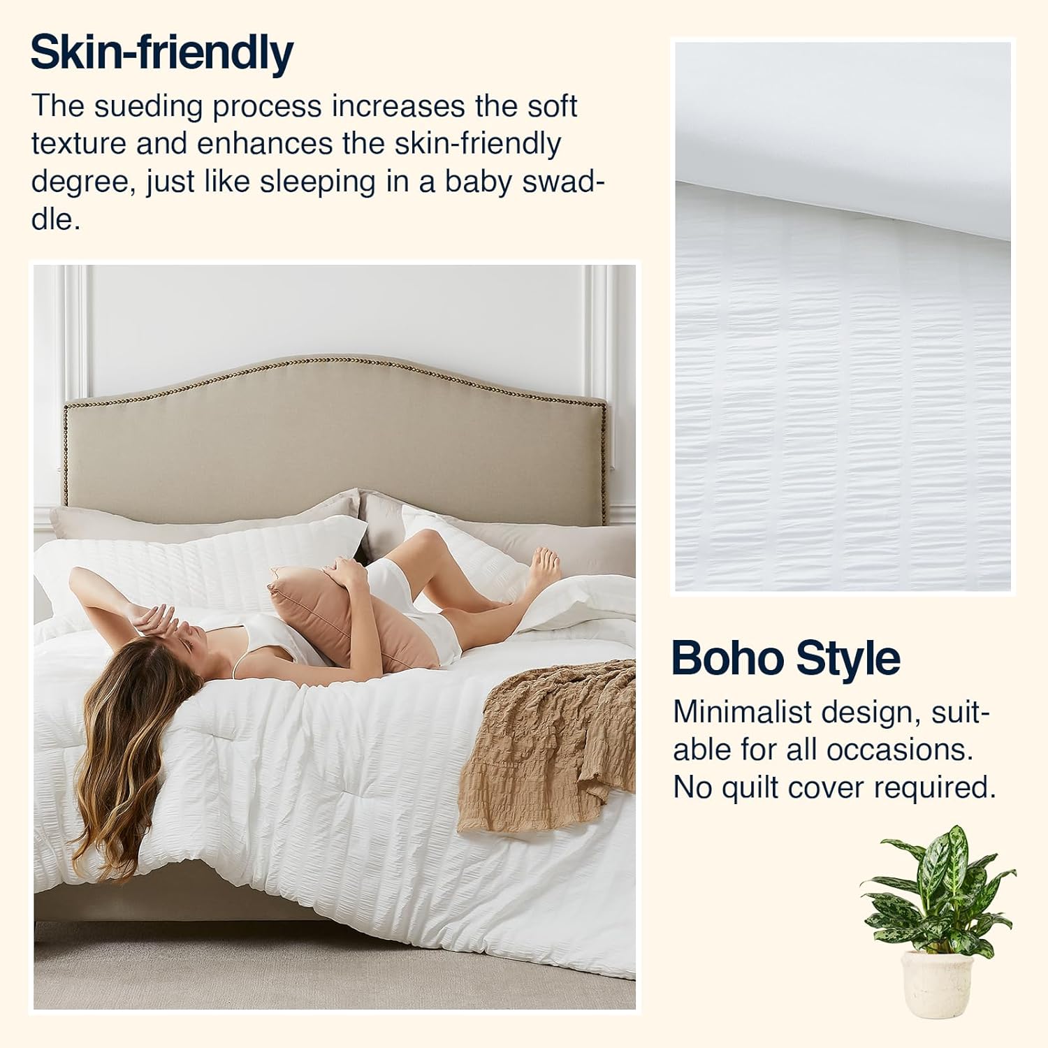 White Queen Comforter Set - 3 Piece Seersucker Bedding