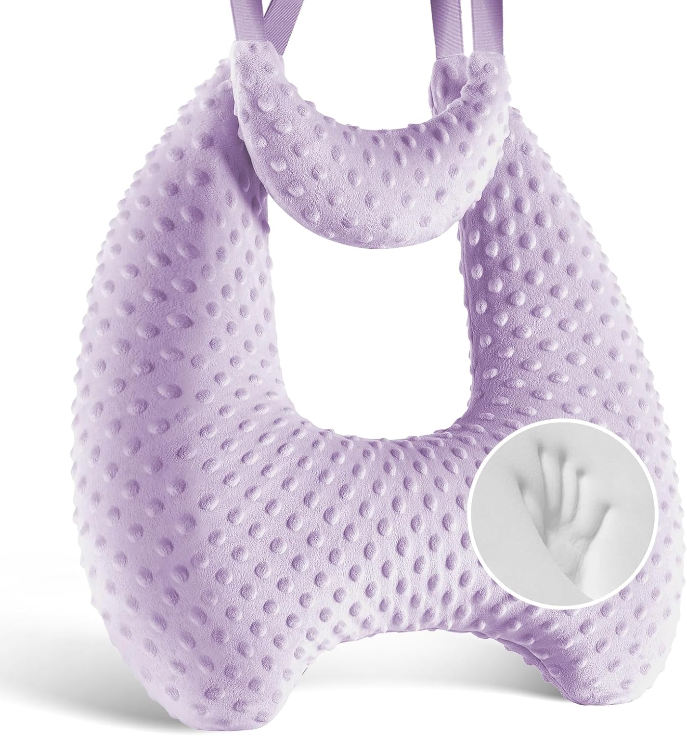 Memory Foam Kids Travel Pillow with Velvet Dots and Adjustable Straps