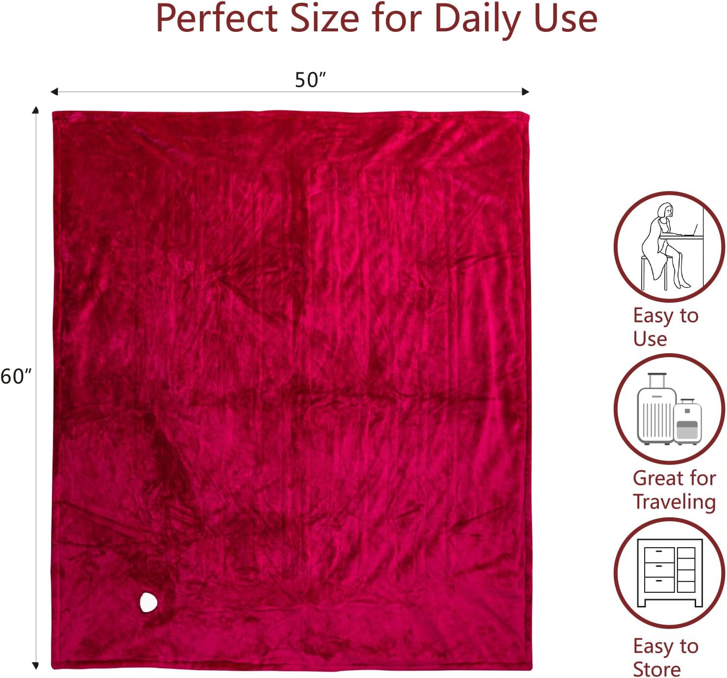 Tefici Electric Heated Blanket Throw with 3 Heat Levels and 4hr Auto Off
