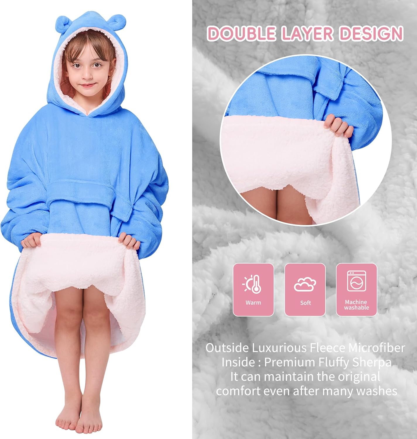 Yescool Wearable Blanket Hoodie for Kids