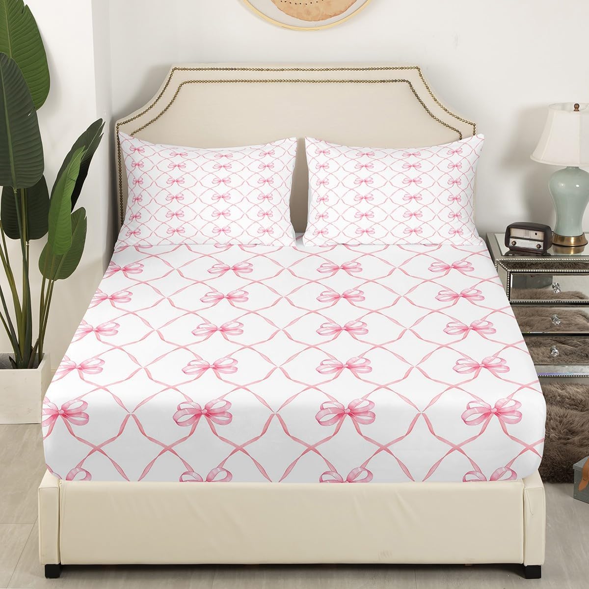 Erosebridal Pink Bow Knot Bed Sheet Set for Kids