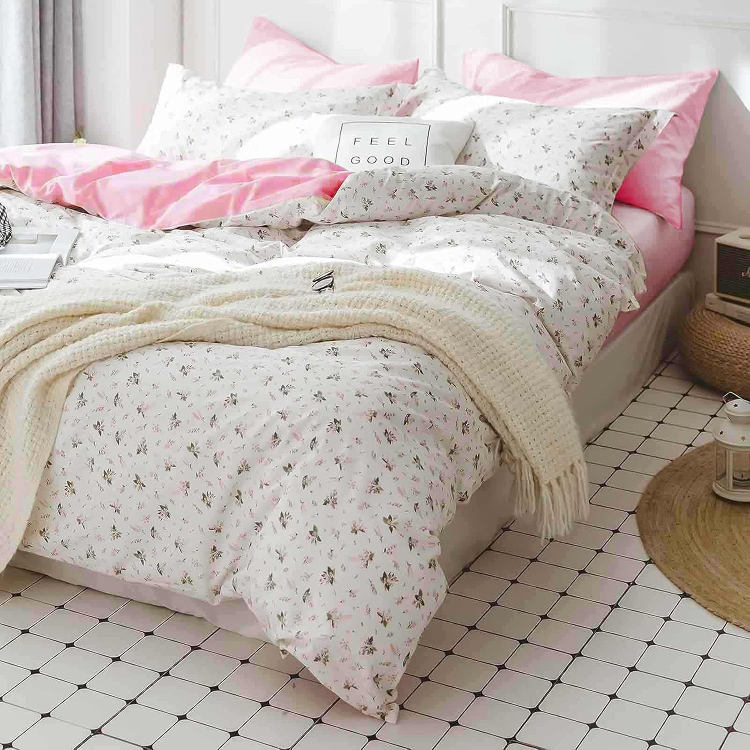 Faincy Pink White Duvet Cover Set 3 Pcs Queen Size