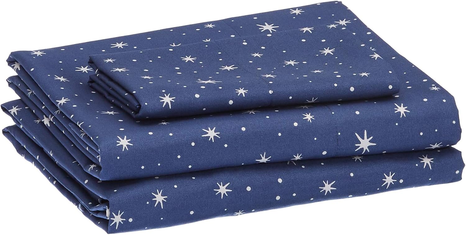 Amazon Basics Twin Microfiber Sheet Set 3-Piece Navy Galaxy 1