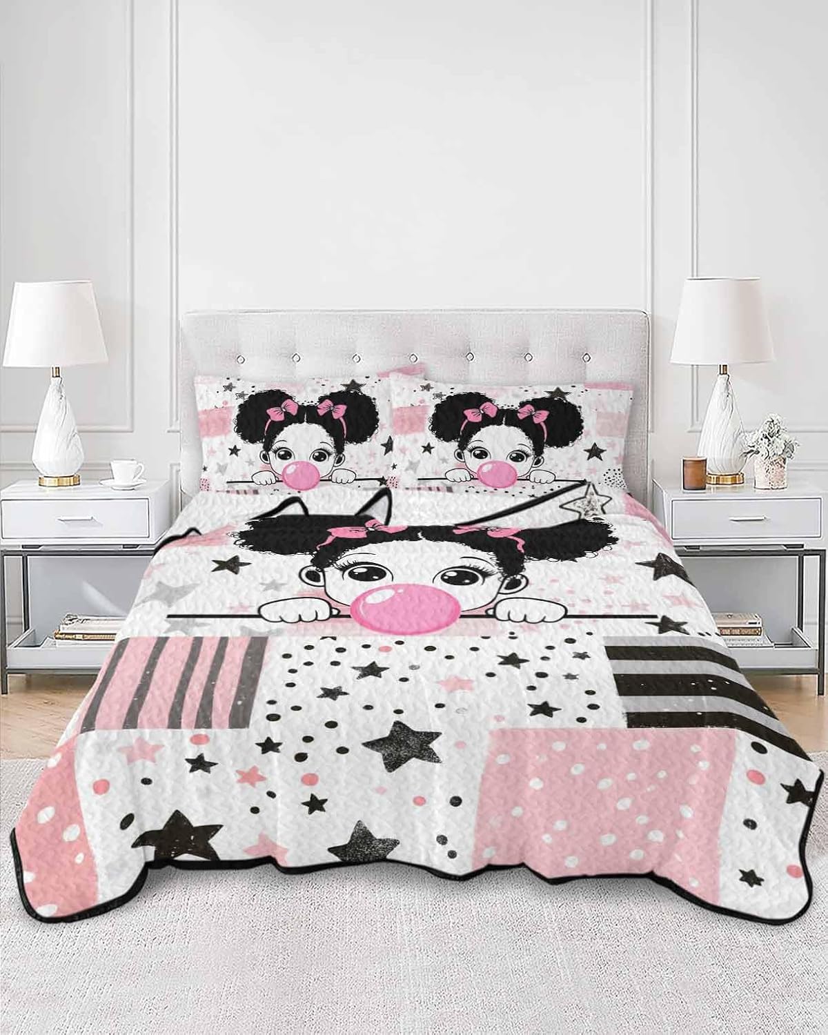 Stongaro Quilt Twin XL Cute Girl Comforter Set 3 Pieces