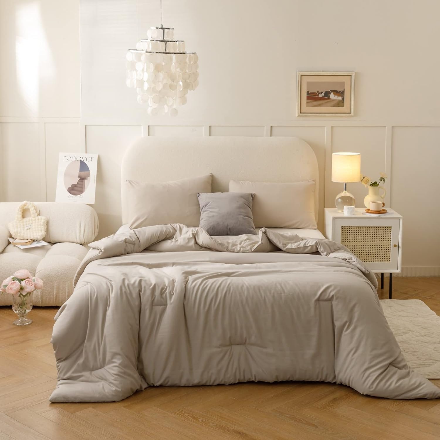 ROSGONIA Oatmeal King Comforter Set 3pcs