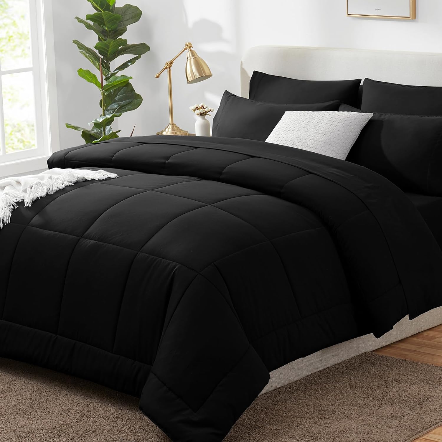 CozyLux Black Twin XL Comforter Set 5 Pieces 1