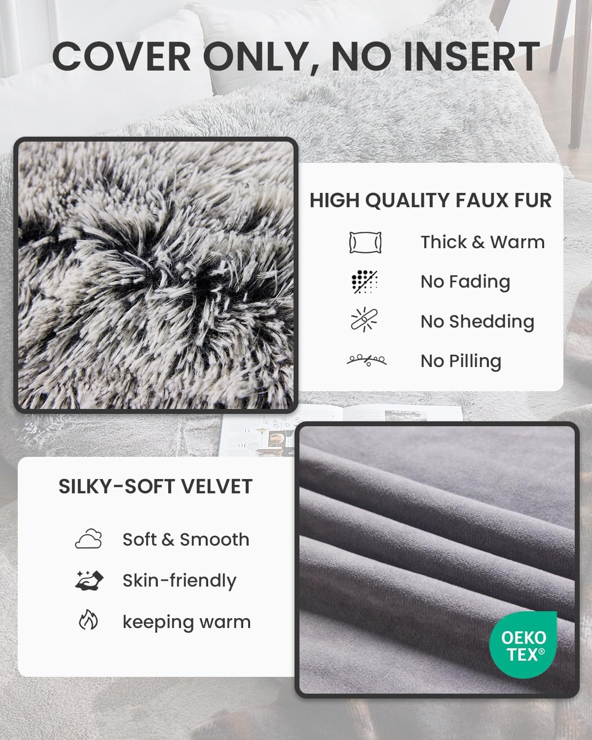 ZonLi Fuzzy Body Pillow Cover - Grey