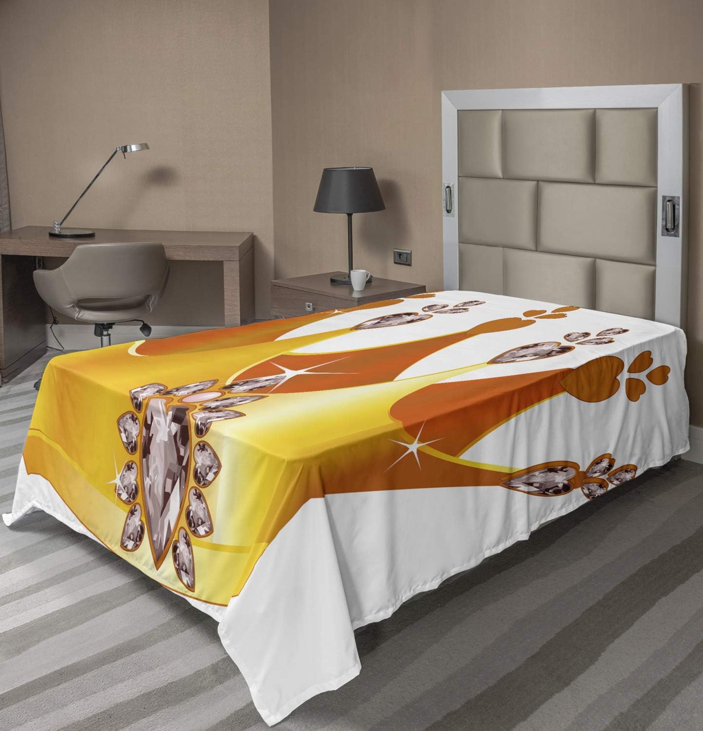 Ambesonne Queen Flat Sheet with Floral Hearts and Cartoon Characters