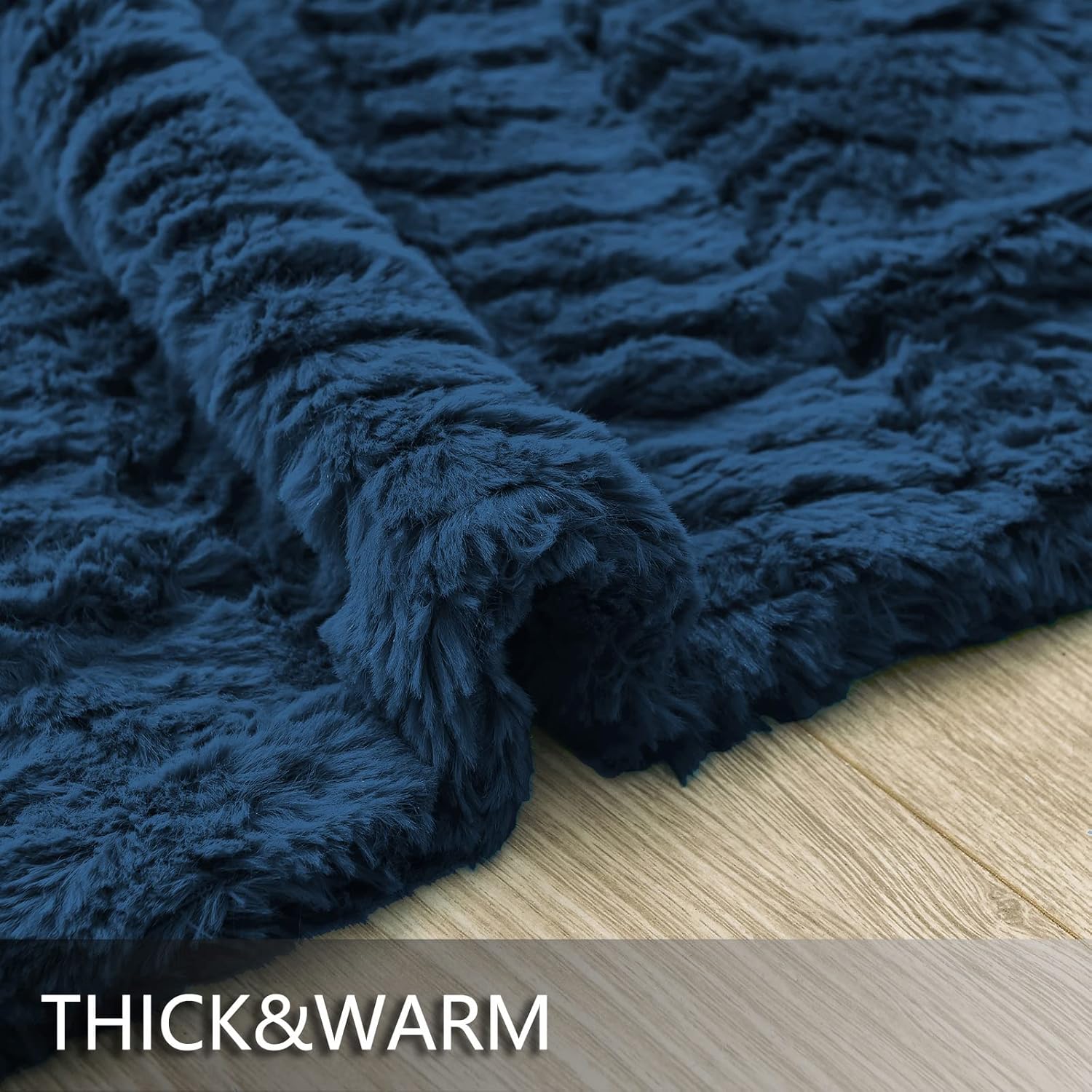 YUSOKI 2-Layer Faux Fur Throw Blanket - Navy Blue 50 x 63