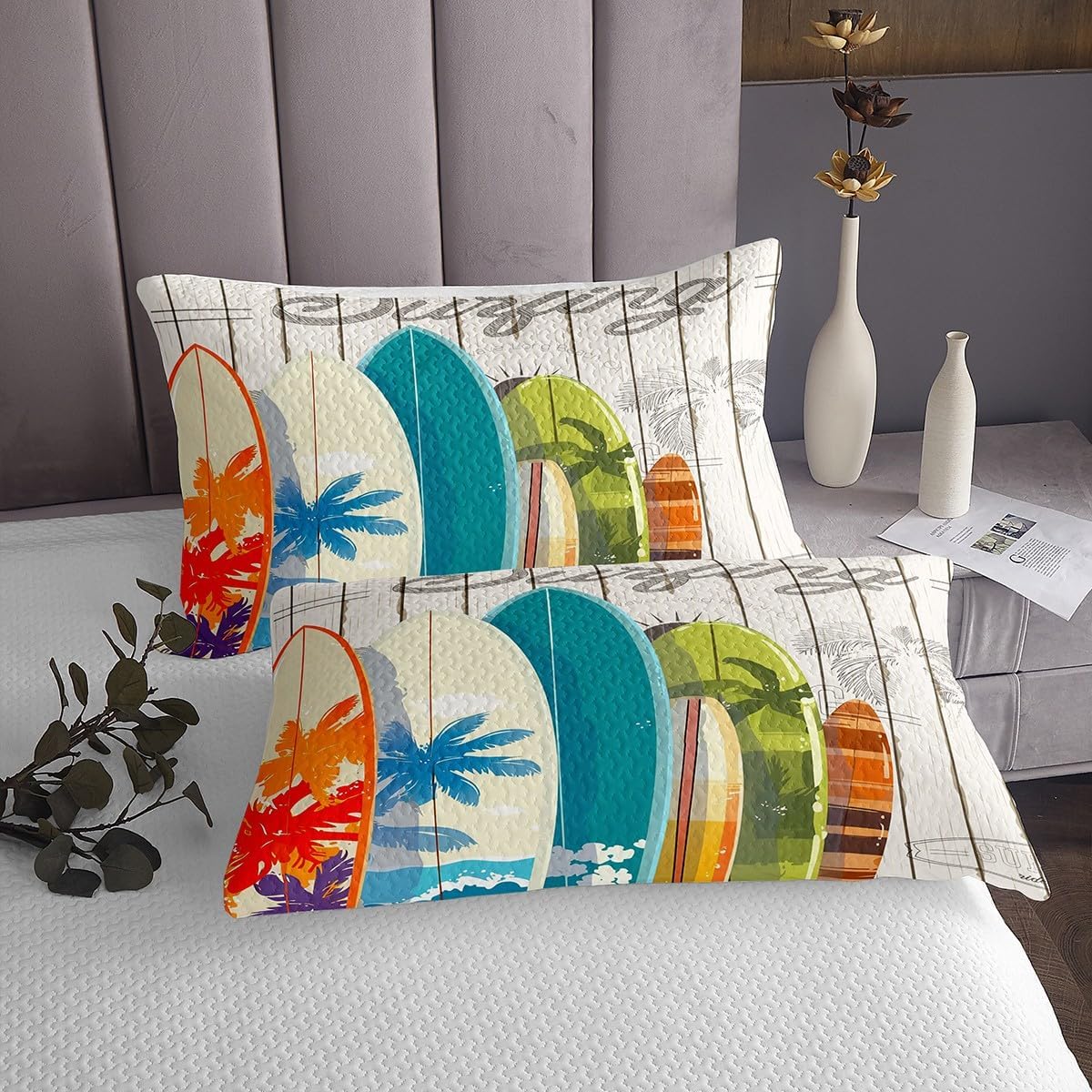 Manfei Kids Surfing Bedspread Queen Size with 2 Pillowcases