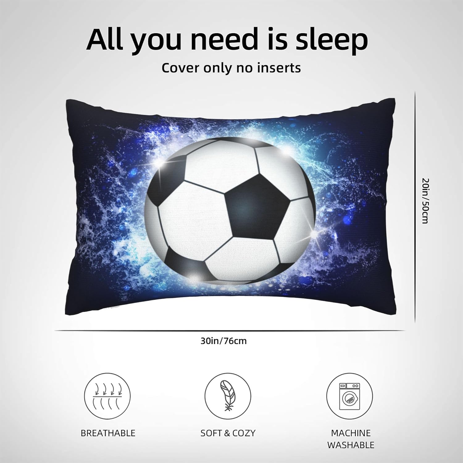 Sports Themed Soccer Throw Pillowcase for Kids Boys Room