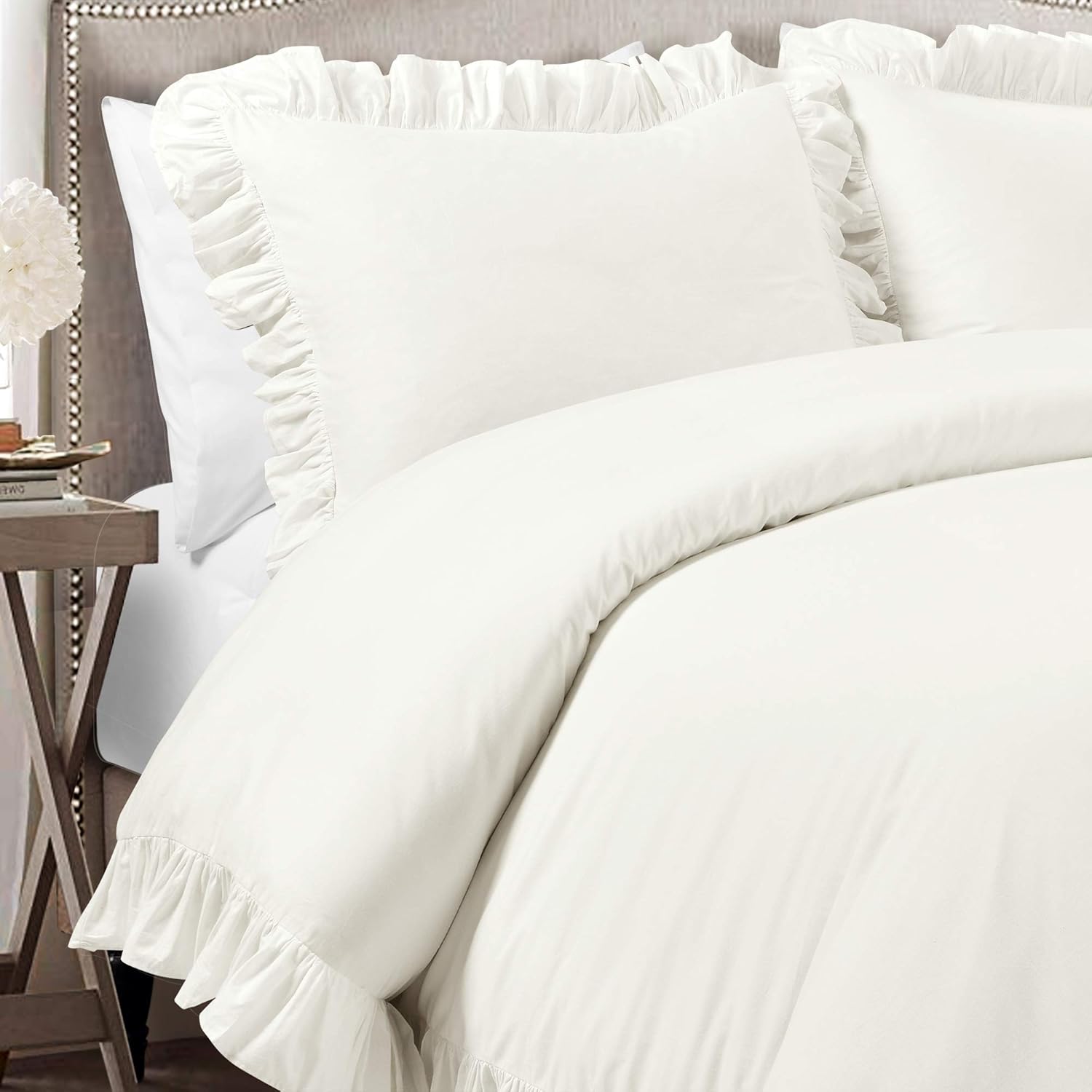 Lush Decor Reyna Ruffle Duvet Cover Set Queen White