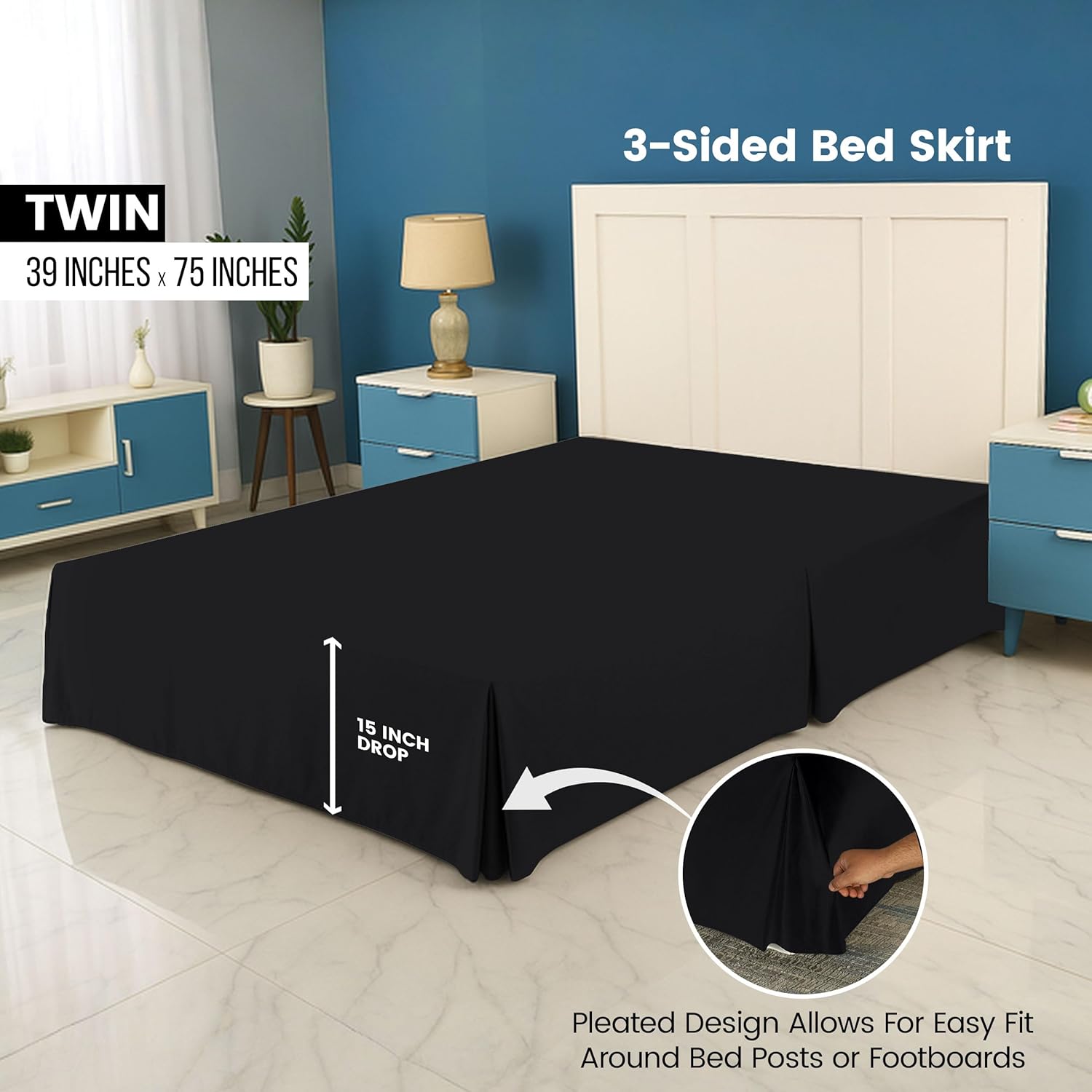 Utopia Bedding Twin Bed Skirt - Black Soft Ruffle 15 Inch Drop