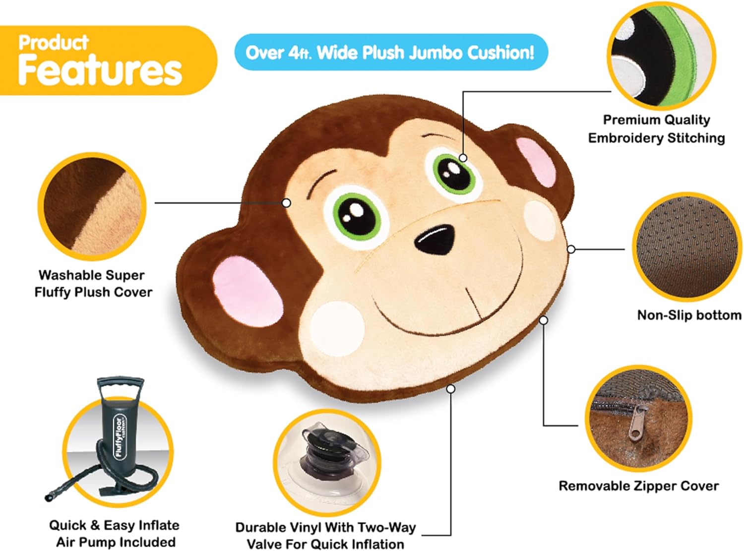 Comfy Monkey Inflatable Floor Cushion for Kids Ages 3 1