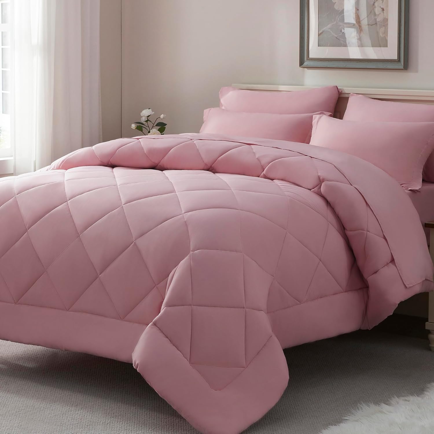 ElNido Queen Blush Pink Queen Comforter Set 7 Pieces