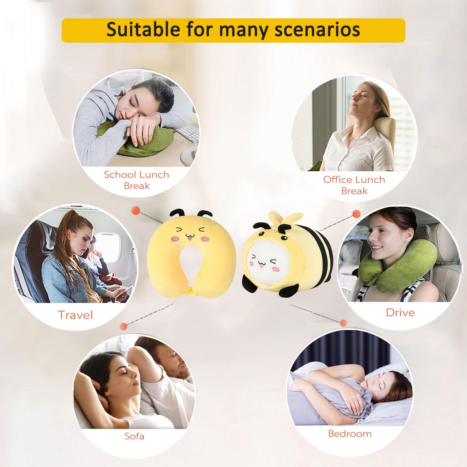 Yellow Bee Kids Travel Pillow - 2-in-1 Neck Sleep Support