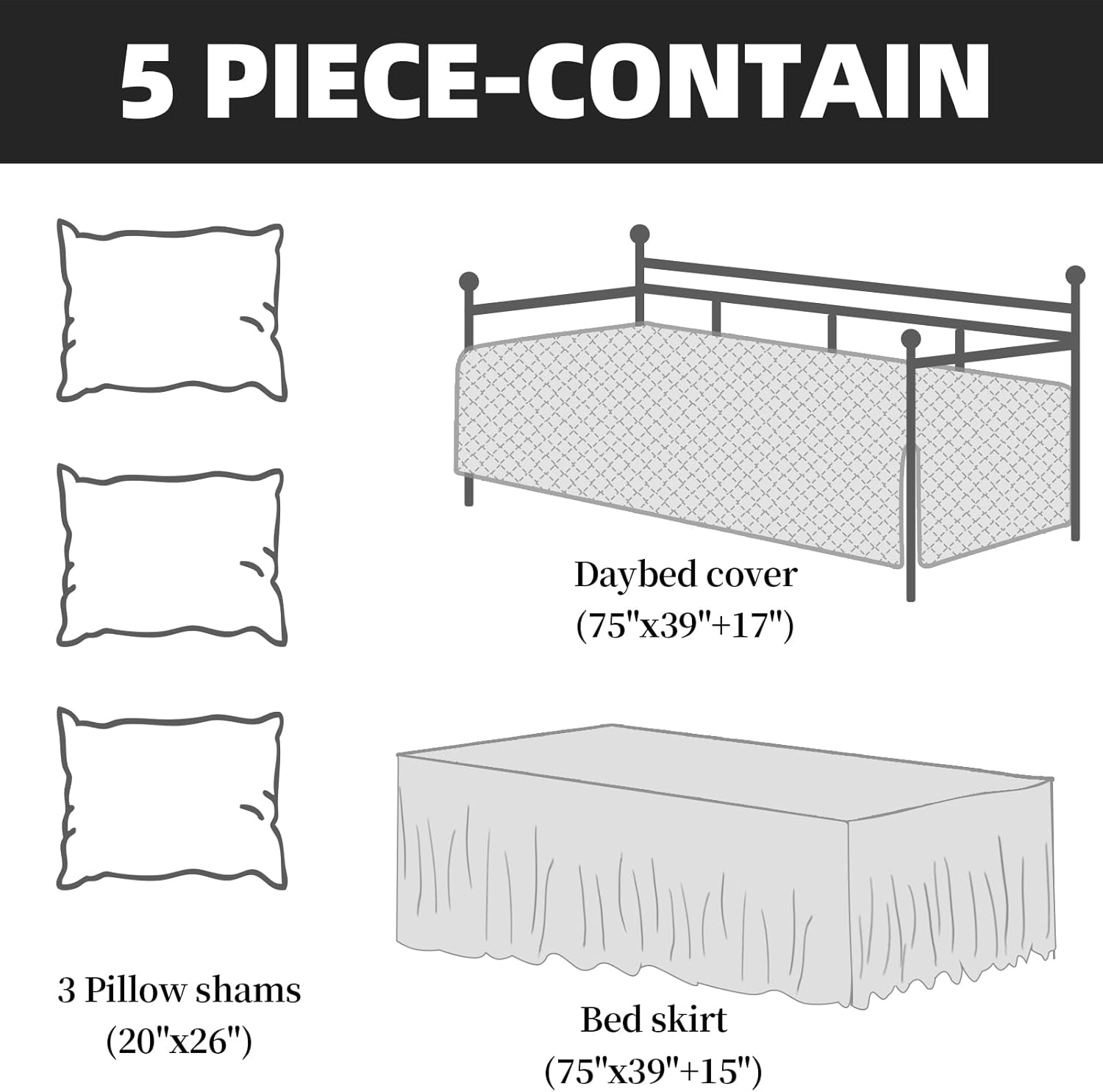 HOMBYS Daybed Set Twin Size Coin Pattern 5 Piece
