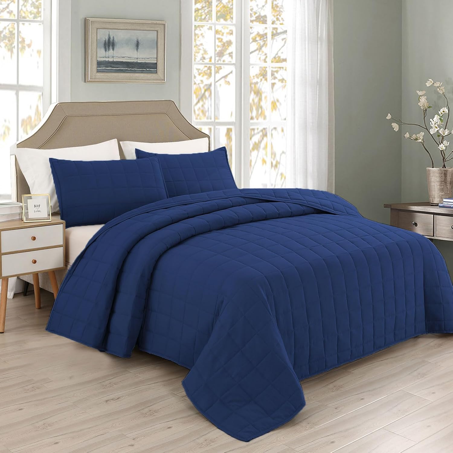 EMME Navy Blue Reversible Twin Quilt Set 1