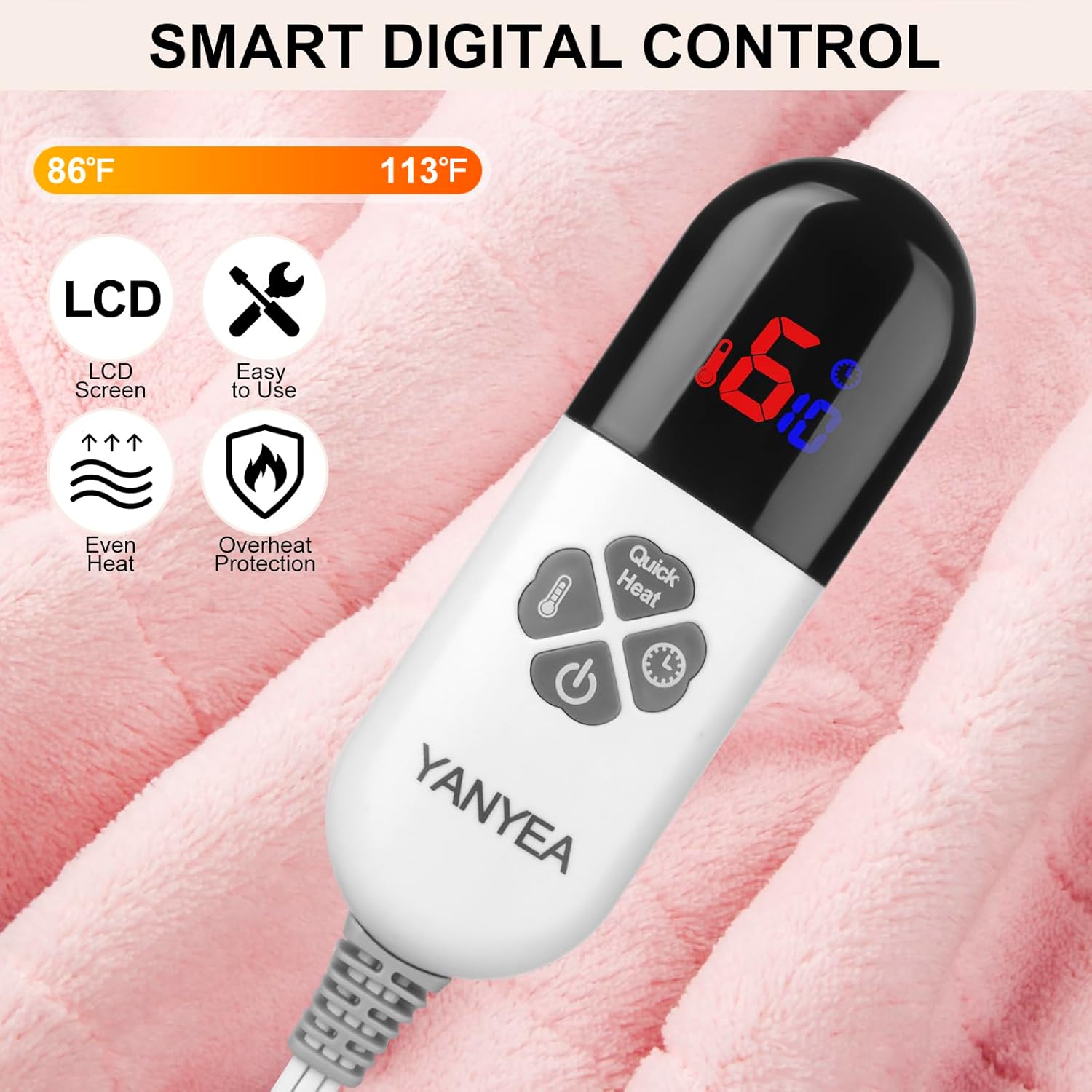 YANYEA Electric Heated Throw Blanket with 6 Heat Settings