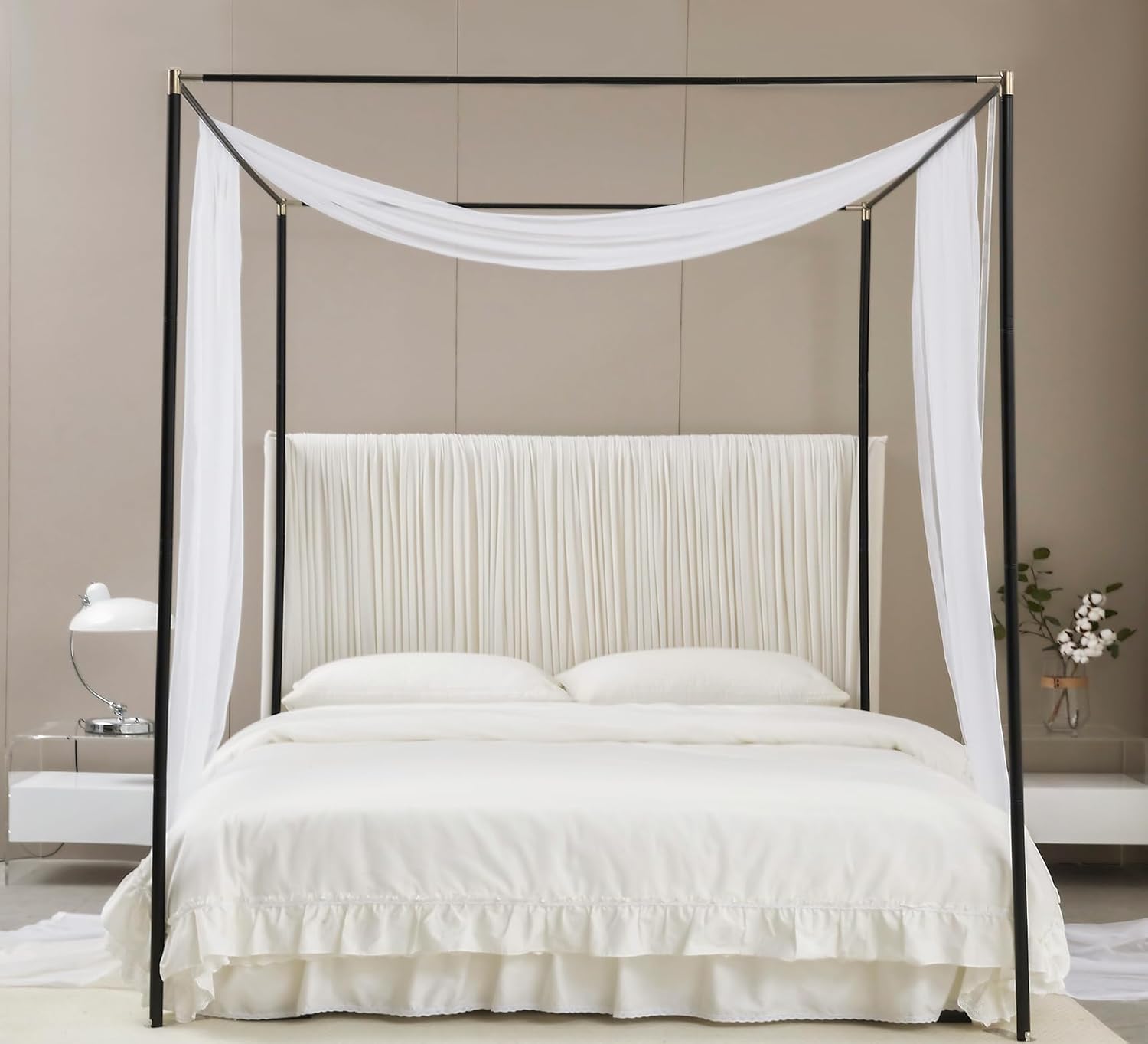 Akiky Canopy Bed Curtains with Round LED Light