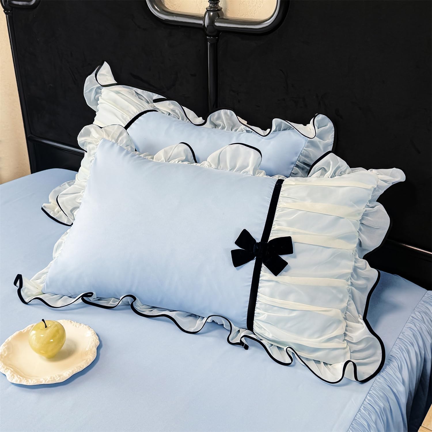 SOUKECHY Princess Pink Ruffle Duvet Cover Set with Bowtie