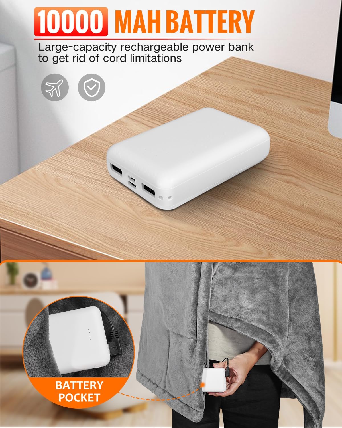 Diweez Cordless Heated Blanket with 3 Heat Levels