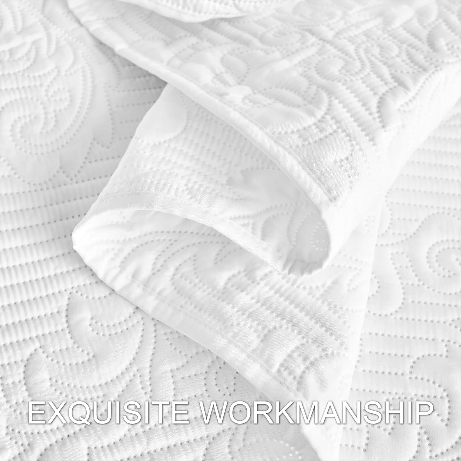 Hansleep White Quilt Queen Set - 3 Piece Damask Coverlet Bedding