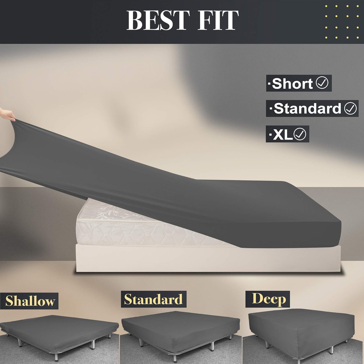Dark Gray Stretch Fitted Sheet for Twin XL Mattress